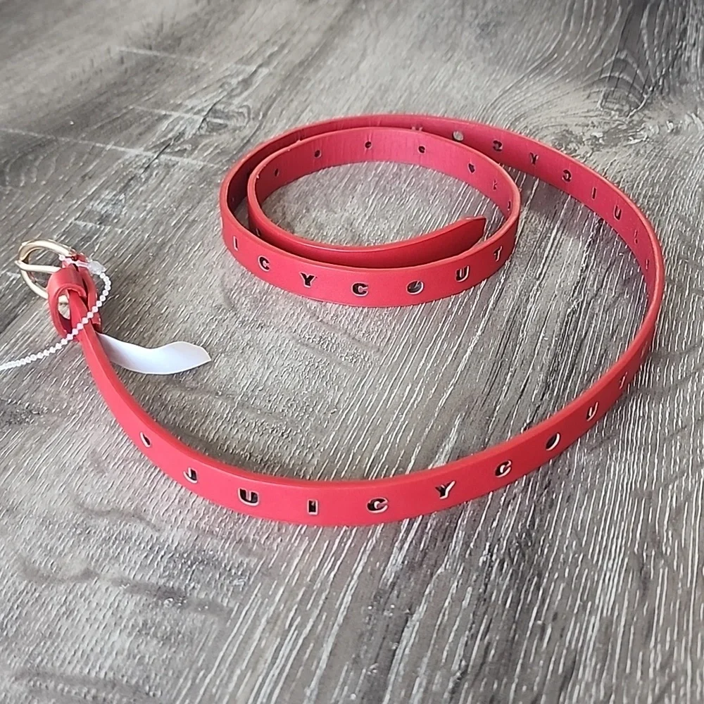 NEW! JUICY COUTURE Lasercut Cut Out Logo Vegan Faux Leather Skinny Belt M/L Red